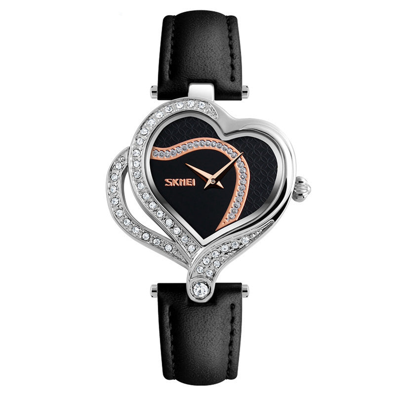 SKMEI 9161 Sweet Love Fashion Style Women Watches Crystal Leather Strap Quartz Watch