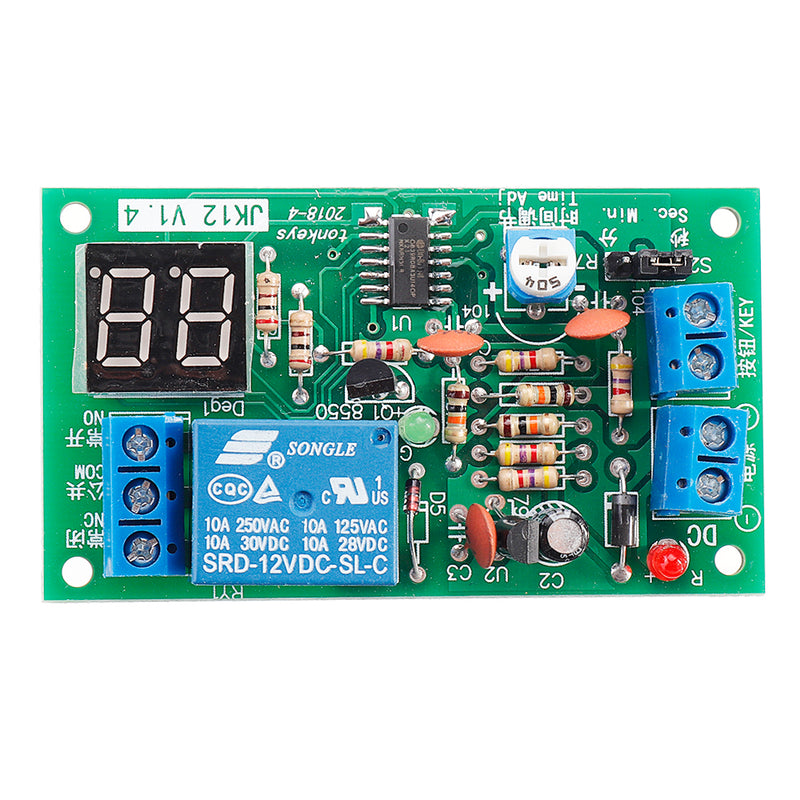 JK12-A 12V Time Adjustable Relay Module with LED Digital Tube Dynamic Display Countdown Single Chip Relay