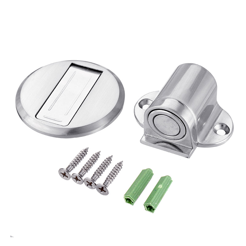 Solid Heavy Duty Zinc Alloy Adjustable Magnetic Door Stopper Hidden Floor Mount Door Catch Free Punching Door Holder w/ 3M Sticker