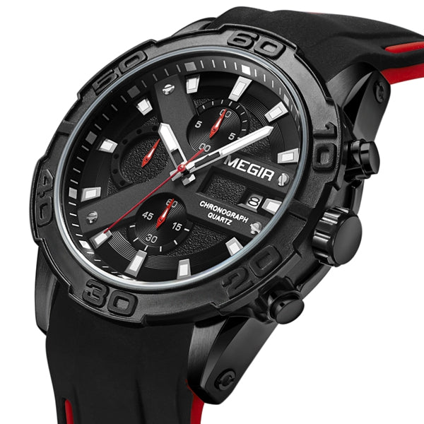 MEGIR 2055 Sport Watch Men Quartz Chronograph Black Male Wrist Watch