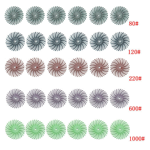 30pcs 25mm Radial Bristle Disc Brushes 80-1000 Grit with 5pcs Mandrel Rotary Adapter