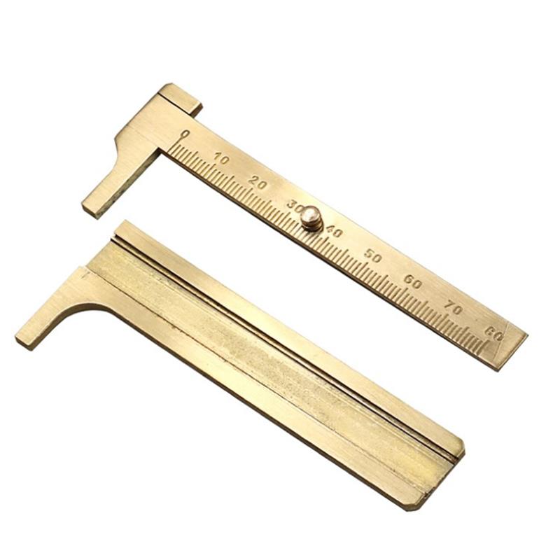 Pocket 12cm/80mm Mini Brass Sliding Ruler Gauge Vernier Calip Metal Copper Brass Straight Ruler Metal Calipers Gauge Micrometer Bead Wires Jewelry Measuring Tools Office School Supplies