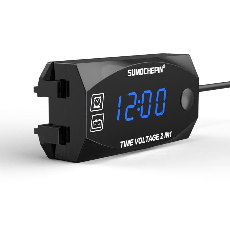 6V-30V LED 2-in-1 12V Voltmeter Time Display Timetable Measuring Battery Meter For Motorcycle Scooter Electric Vehicle Modification