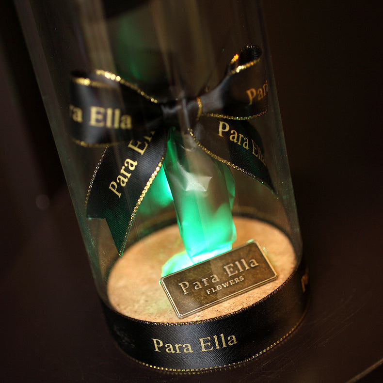 Para Ella Preserved Fresh Rose Flower with Fallen Petals in Glass Dome on a Wooden Base Decorations