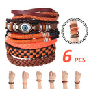 6 Pcs Vintage Bangle Bracelets Set Stretch Multi Row Leather Adjustable Multilayer Bracelet