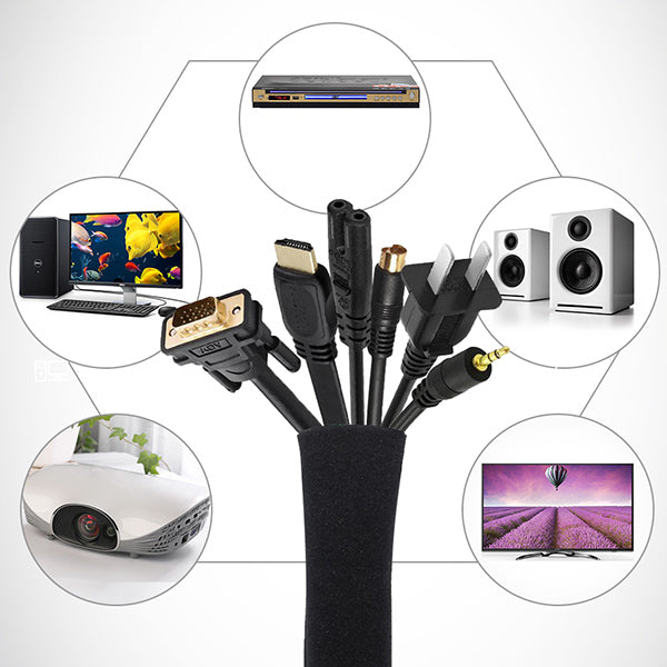 KCASA KC-ZY008 Cable Management Sleeve 2 Pack Black Cable Organizer Flexible Cord Management Cover