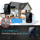 CACAZI A60 Waterproof Wireless Music Doorbell LED Light Battery 300M Remote Home Cordless Call Bell  58 Chime 1 Button 2 Receiver
