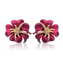 1 Pair Elegant Brilliant Blue Red Blooming Flowers Golden Rhinestones Stud Earrings
