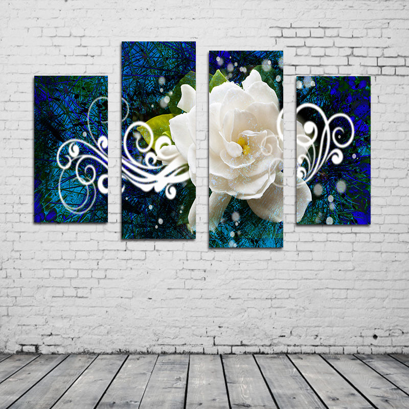 Miico Hand Painted Four Combination Decorative Paintings White Rose Wall Art For Home Decoration
