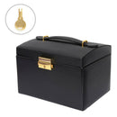 Jewelry Box with Drawer Handle Mirror PU Leather 3 Layer Storage Case Organizer