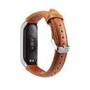 Solid Crazy Horse Pattern Leather Watch Band Watch Strap Replacement for Xiaomi Miband 4