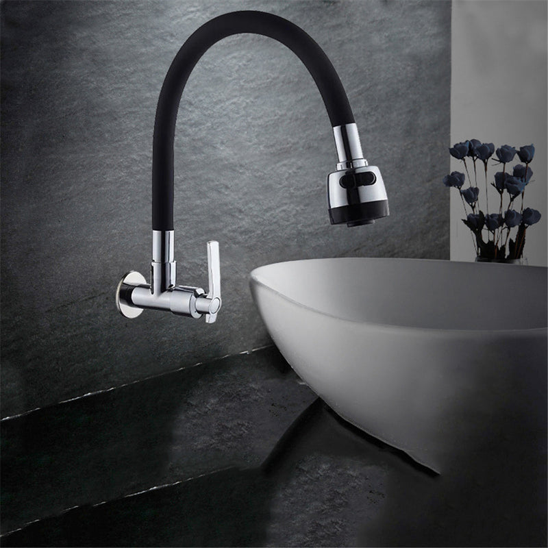 BOiROO Bathroom Basin Sink Faucet 360 Degree Rotatable Spout Single Handle Single Cold Tap Wall Mounted