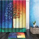 Day & Night Tree Shower Curtain Liner Bathroom Mat Set w/ Hooks Polyester Fabric