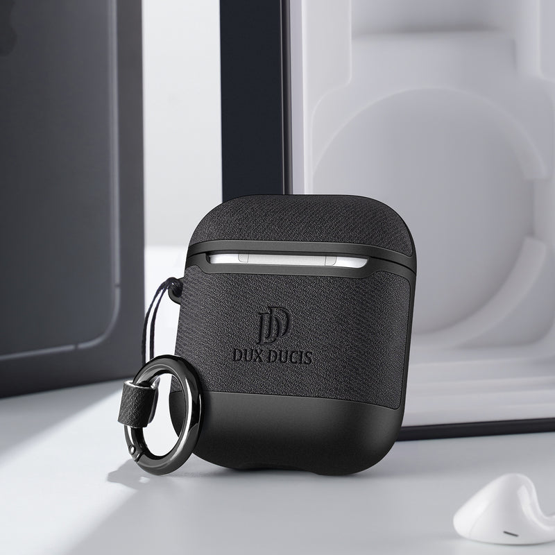 DUX DUCIS Luxury PU Leather Shockproof Earphone Storage Case with Anti-lost Hook for Airpods 1 / AirPods 2