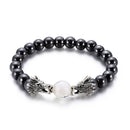 Ethnic Double Dragon Bracelets Black Gallstone Beaded Bracelet Vintage Jewelry for Men