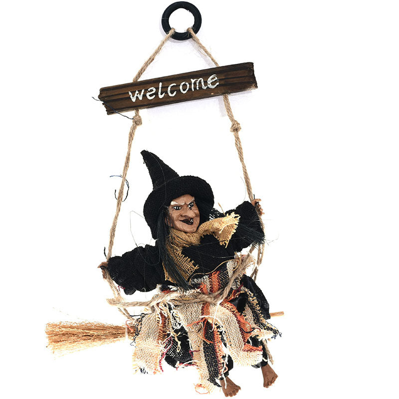 Halloween Witch Hanging Welcome Sign Pendent Bar Party Decorations Popular For Fabric Witch In Swing