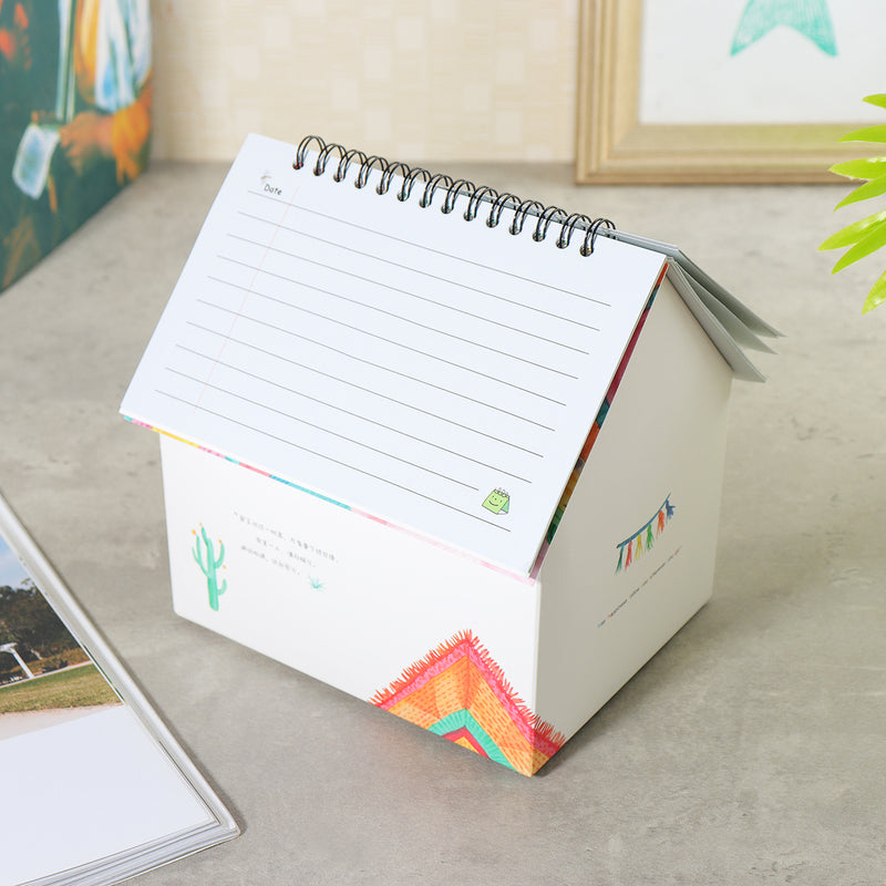 2019 Calendar Folding House Desktop Table Paper Note Storage Box Daily Organizer