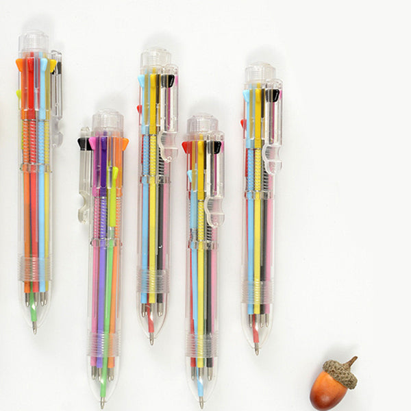 5Pcs/lot 8 In 1 Multifunction Colorful Ballpoint Pen Pressed Ballpoint Pen 0.5mm School Supplies