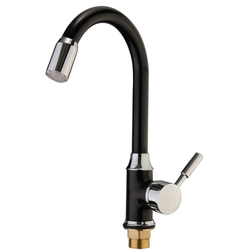 Black Plating Kitchen Sink Hot Cold Faucet Single Handle LED 3 Colors Changing Basin Mixer Tap
