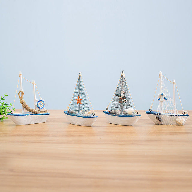 Mediterranean Style 14cm Boat Sailing Model Handmade Creative Home Decoration Decoration Ornament