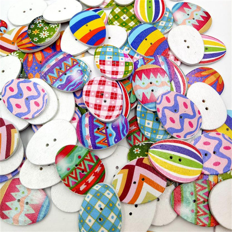 Wooden Buttons Easter Eggs Mixed 2 Holes Buttons for Sewing Scrapbooking Crafts DIY