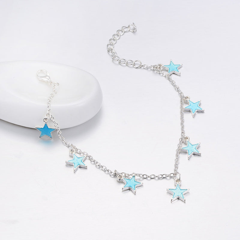 Trendy Luminous Blue Star Anklet Foot Chain Barefoot Sandal Beach Jewelry Bracelet Gift for Women