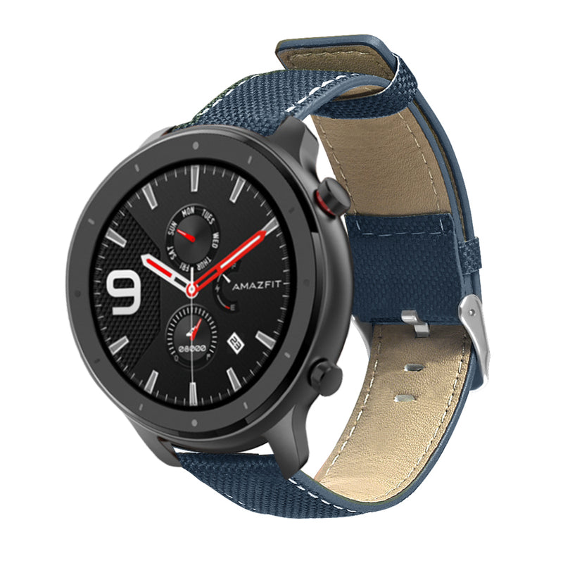 Canvas Leather Watch Band Watch Strap Replacement for 47mm Amazfit GTR Smart Watch