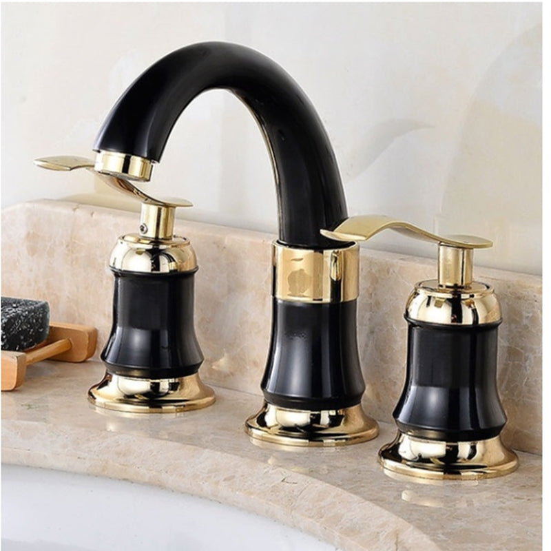 Basin Sink Faucet Hot and Cold Water Deck Mount Bathroom Mixer Taps W/2 Handles