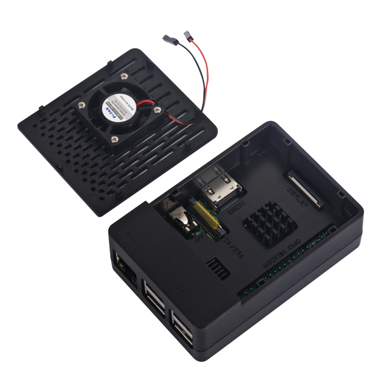 Black/White Assembled Exclouse Case + Quiet Cooling Fan + Heatsink Support GPIO or Camera