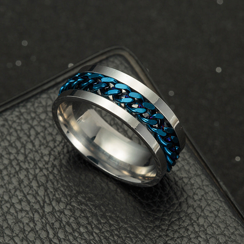 Titanium Steel Rotating Chain Finger Rings Fashion Style Steel Ring For Men