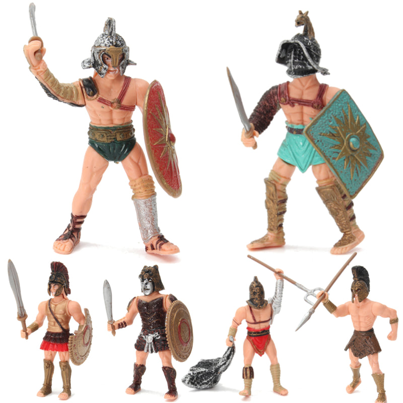 6Pcs DIY Gladiator Warrior Fighter Roman Soldier Action Figure Playset Weapons Gift Military Scenes