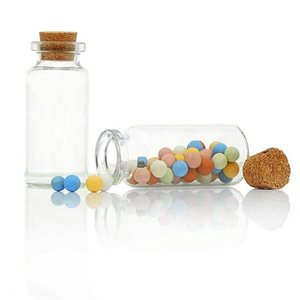 2Pcs Mini Clear Wishing Message Drift Glass Bottles Vials With Cork