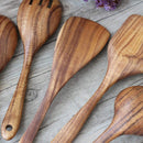 Kitchen Utensils Set Wooden Cooking Spoon Tool Non-Stick Pot Handmade Natur