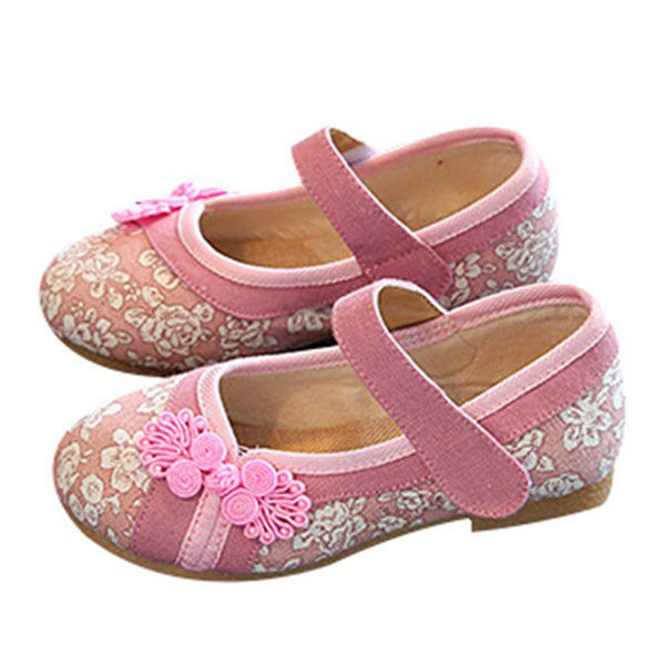 Girls Folkways Embroidered Stitching Hook Loop Flat Cloth Shoes Baby Shoes