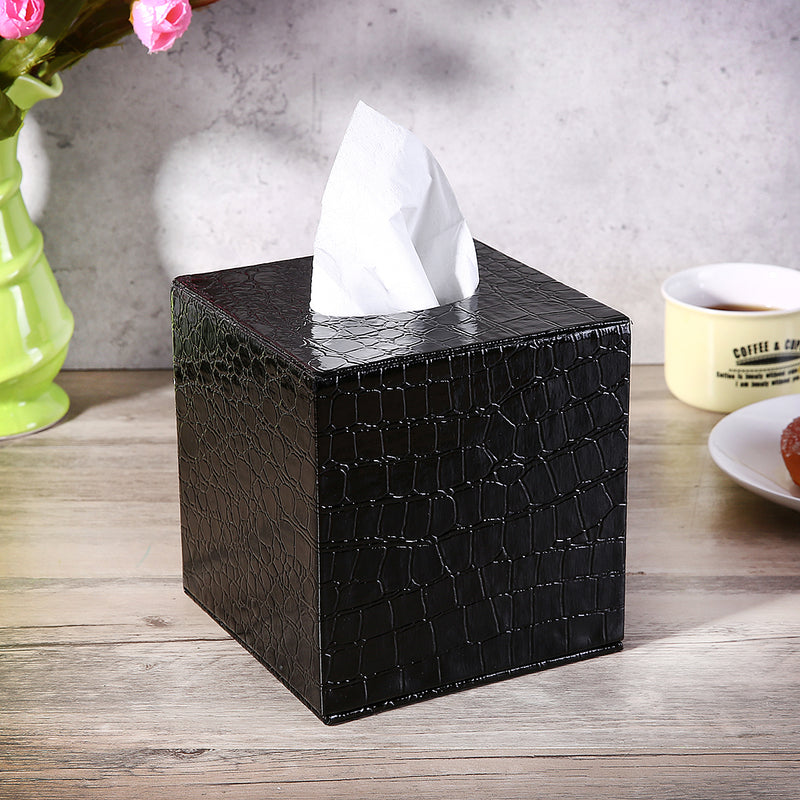 Square PU Leather Tissue Box Paper Holder Case Cover for Home Office Hotel
