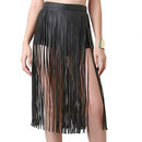 Women's Tassels Leather Skirt Summer Fashion Adjusted PU Long Fringe Dress BH1T6