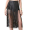 Women's Tassels Leather Skirt Summer Fashion Adjusted PU Long Fringe Dress BH1T6