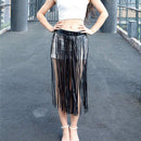 Women's Tassels Leather Skirt Summer Fashion Adjusted PU Long Fringe Dress BH1T6