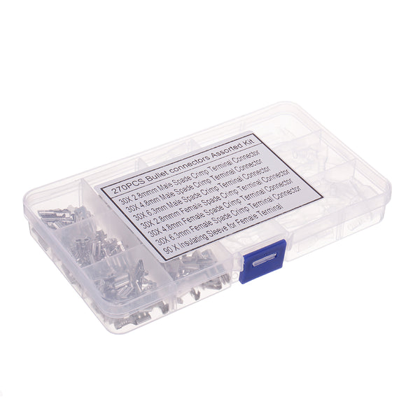 270pcs Insulated Male Female Wire Connector Electrical Wire Crimp Terminal 2.8/4.8/6.3mm Spade Connectors Kit