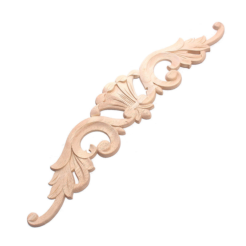 Wood Carved Applique Frame Onlay Furniture Decoration Unpainted Flower Design