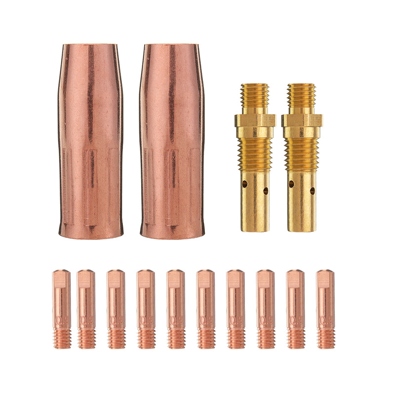 14Pcs 0.8mm Copper MIG Welding Torch Nozzle Kit for 100L Welding G un for 0.03Inch Contact Tip Gas Nozzle Holder Set + Connecting