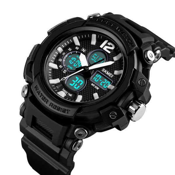 SKMEI 1498 Luminous 5ATM 3Time Multi-Function Outdoor Men Watch Dual Display Digital Watch