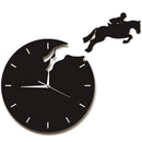 Art Decor Horseman Jumping Wall Watch Rider on Horseback Jumping Horse Cloc