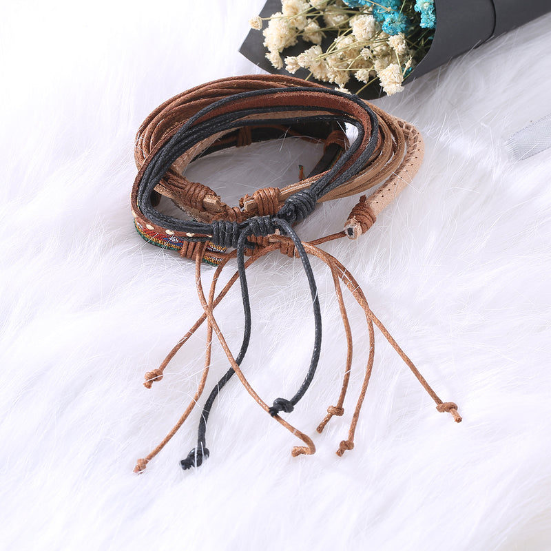 Casual Unisex Multi Bracelet Adjustable Woven Leather Bracelets for Men Gift for Him Her