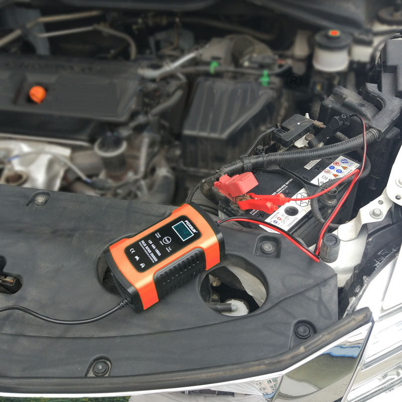 FOXSUR 12V 5A Pulse Repair LCD Battery Charger Red For Car Motorcycle Agm Gel Wet Lead Acid Battery