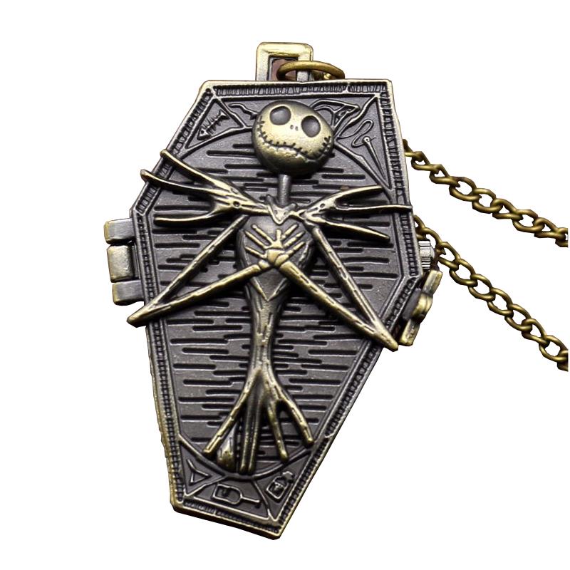 DEFFRUN Nightmare Before Christmas Quartz Pocket Watch Retro Antique Pendant Necklace Children Gift