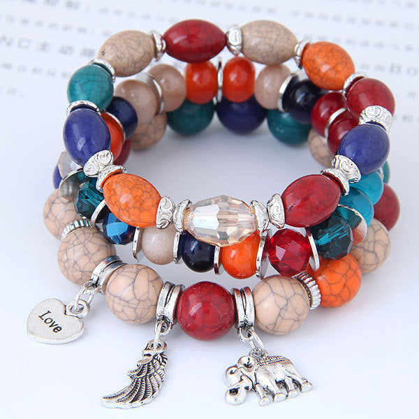 Bohemian Multilayer Bracelet Animal Elephant Heart Colorful Tassel Beaded Pendant Bracelet