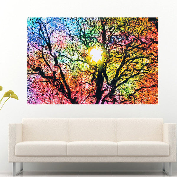 Beautiful Abstract Colorfull Sun Tree Art Silk Cloth Poster Wallpaper Decoration Poster Print Wall Sticker