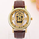 Hollow-out Skull Real Belt Quartz Watch Fashion Double-sided Vintage Men Women Watch