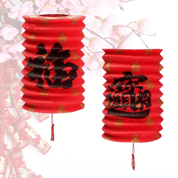 10 PCS Chinese"Fu"Reunion Hanging Red Paper Lamp Lantern New Year Festival Decor